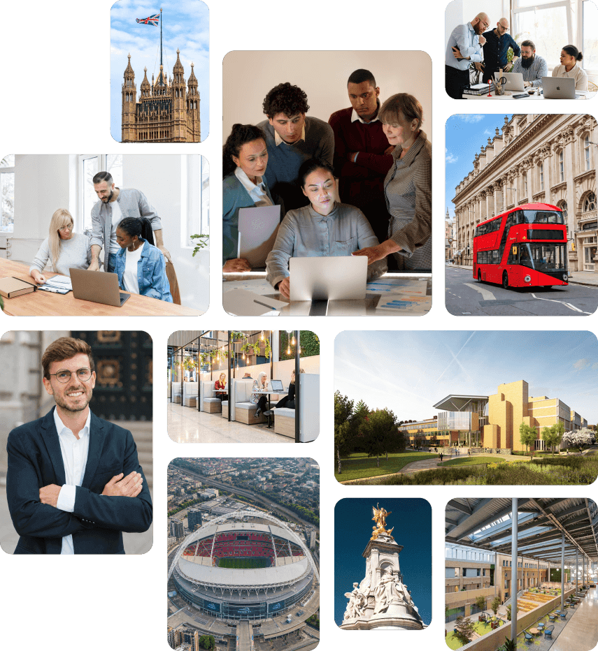A collage of our people at work and the buildings at Alderley Park